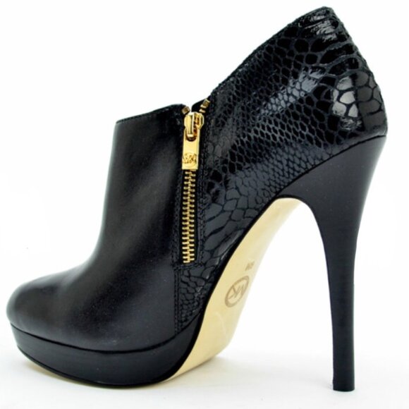 MICHAEL KORS Side Zip Leather and Patent Snakeskin Stiletto York Ankle Booties - Picture 12 of 17